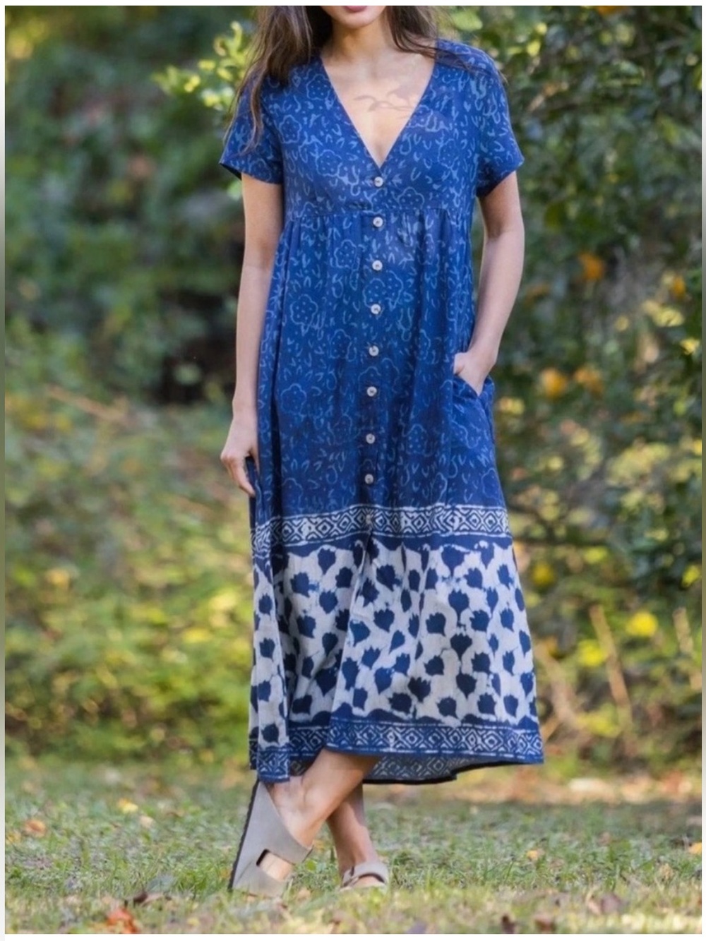 Natural Life Avery Midi Dress Blue Floral Size XL
